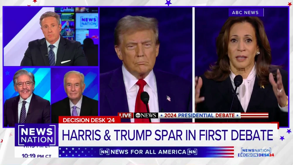 Geraldo on NewsNation, photo of Trump and Harris