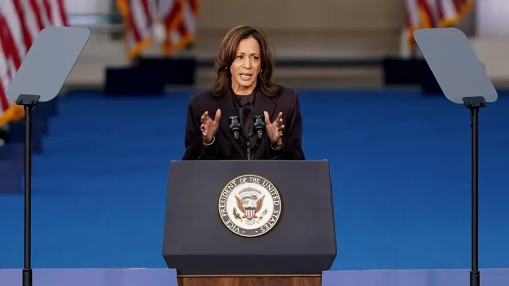 Kamala Harris at Vice President podium, 2024