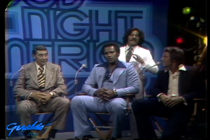 Geraldo Rivera, Howard Cosell, Fred Williamson, Frank Gifford, 1974